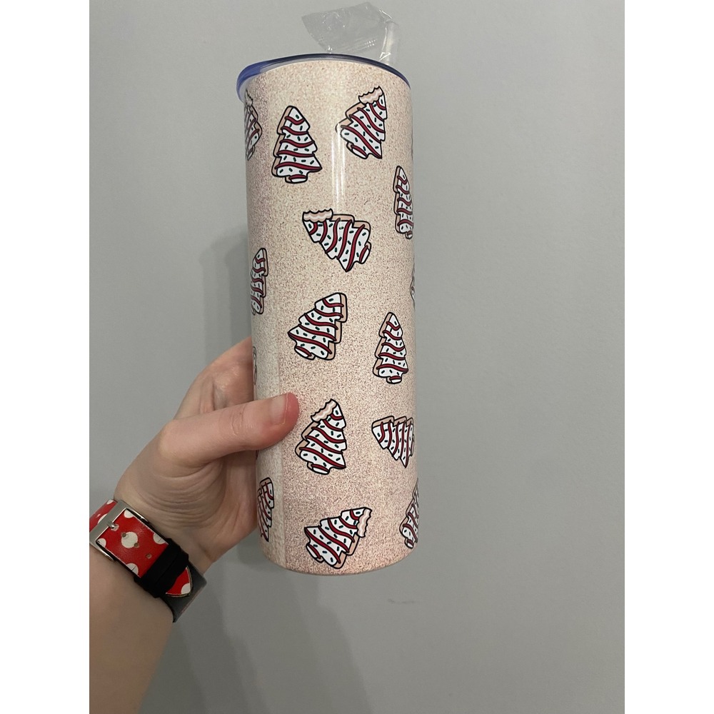 Christmas Snack Cake Tree Tumbler Unisex 20oz Cream Red Oh Christmas Tree Retro - Picture 4 of 7